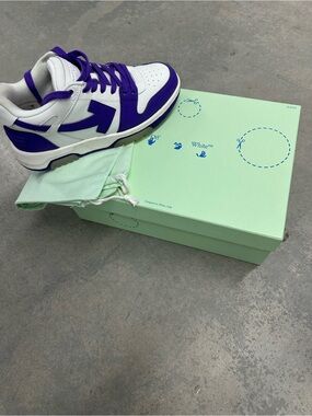 Designer Off White - purple and white low top leather sneakers